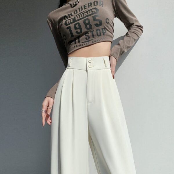 Calças feminina casual de pernas largas, solta reta calça cargosa, moda coreana - Image 17