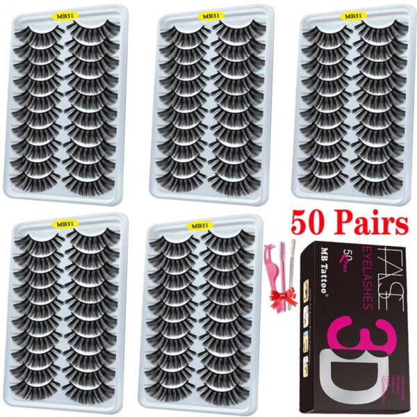 Cílios dramáticos naturais longos Mb, 3d vison, wispies cílios extensão olho, beleza, postiços conjunto falso, 50 pares - Image 6