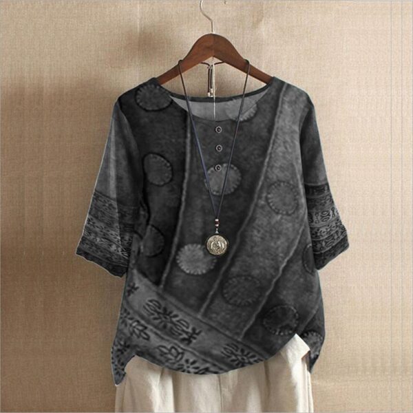 Camisas feminina, estilo étnico feminino o-pescoço, vintage solto camisa oversized meia manga blusas, harajuku pulôver casual - Image 11