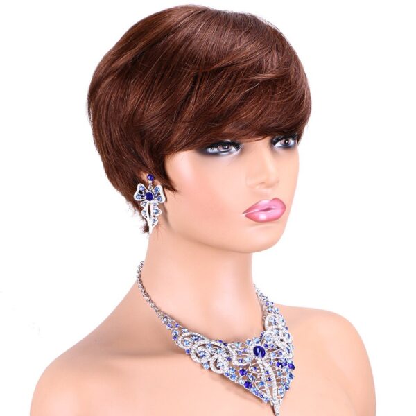 Perucas de cabelo humano Pixie reta curta com franja para mulheres, Bob colorido, sem renda, cabelo remy brasileiro, vermelho de Borgonha - Image 14