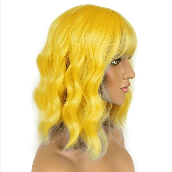 Perucas cabelo sintético, HAIRJOY, curta, peruca amarela 3 estilos com Bangs para traje - Image 4