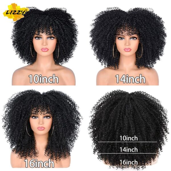 Perucas curta afro, encaracolada com Franja, africano sintético, sem cola, fofo, preto, ombre, marrom - Image 2