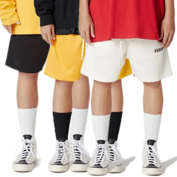 Shorts unissex de malha com cordão, ESSENCIAIS, shorts de corrida, de ginástica, respirável, estampa de letras, calça esportiva solta, casual, verão - Image 2