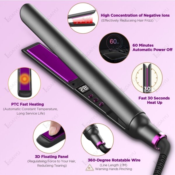 Prancha de cabelo, profissional de Titânio Flat Iron Straightener, Rápido, Elétrico Endireitamento Curls, Styling Tool, LDY 465F, 110-240V - Image 5