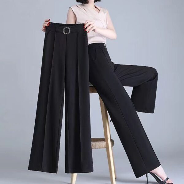 Calças feminina com cinto, de perna larga, calça reta, bolsos de cintura alta, moda elegante, primavera, verão, 4XL, 2023 - Image 6