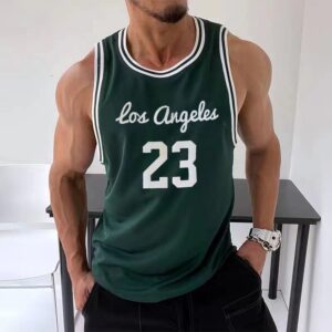 Camisetas masculina regata verão, malha tanque topos fitness workout, corredores sem mangas, treinamento basquete moda n. ° 23 colete esportes