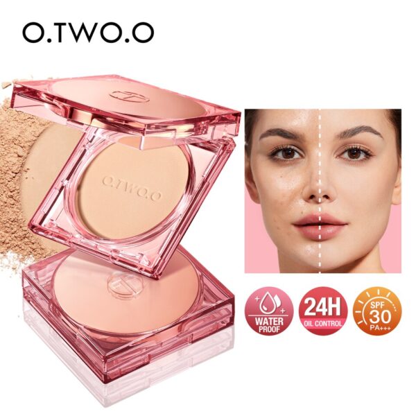 Pó facial, O.TW O.O- Controle de Óleo, Duradouro, Impermeável, Matte, Maquiagem de Rosto, Cosmético Compacto, SPF 30, PA +++, 24 Horas
