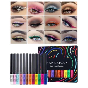 Sombras líquida Impermeável, Eyeliner Pen Set ( caneta ), de longa duração, fosco colorido Eye Liner, Quick Dry cosméticos, branco, forro verde, 12 cores