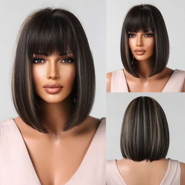 Perucas sintética curta com franja, Wine vermelho, borgonha natural bob peruca reta para preto feminino festa cosplay traje resistente ao calor - Image 15