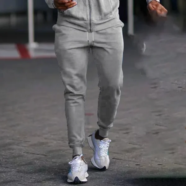 Calças e blusa (conjunto) masculino em Moletom monocromático , cintura com cordões, calça jogger justa, calça de ginástica de corrida, lazer, primavera, outono, novo - Image 5