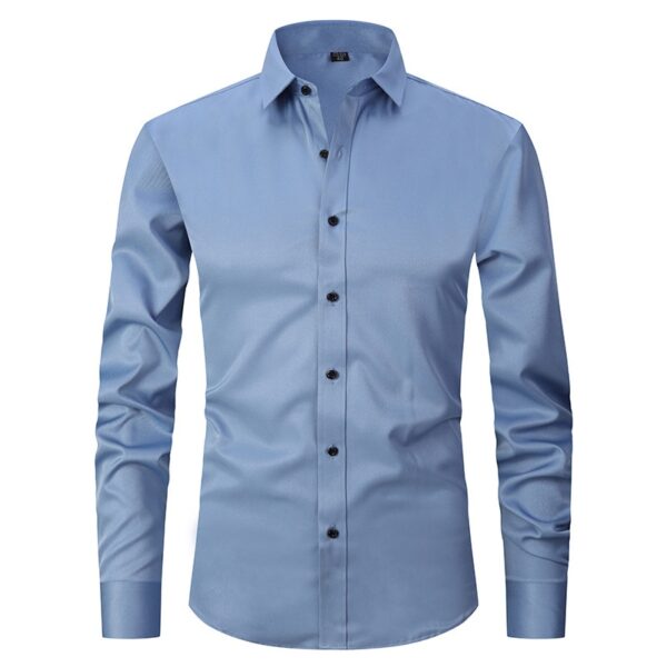 Camisas masculina em fibra de bambu, slim fit, manga comprida, sem ferro, fácil cuidado, formal, roxa, nova, 2023 - Image 30