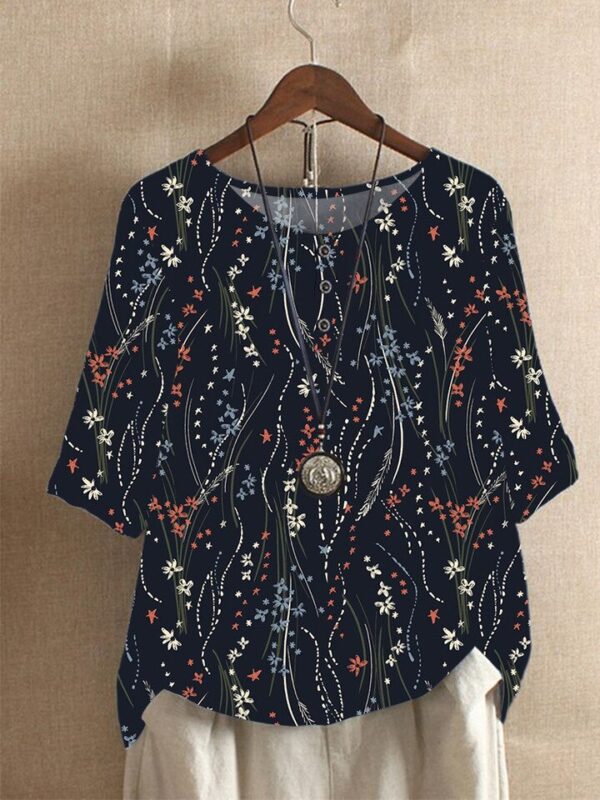 Camisas feminina, estilo étnico feminino o-pescoço, vintage solto camisa oversized meia manga blusas, harajuku pulôver casual - Image 7