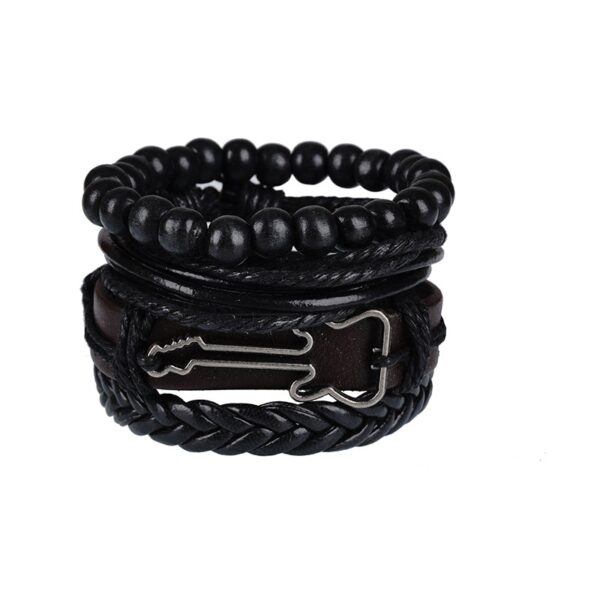 Pulseiras masculina vintage de couro multicamadas, caveira gótica, metal estrela - Image 4