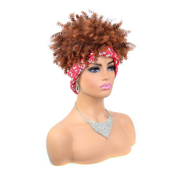 Perucas curta e encaracolada com bandana para mulheres negras, cachecol afro encaracolado, envoltório de turbante sintético, cabelo falso natural, uso diário - Image 13