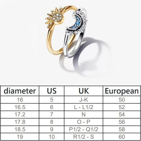 Anéis feminino ( Conjunto ), Celestial-Sol e Lua, 925 Sterling Silver, Real Certified, Jóias Finas Originais, Hoops Gift, Frete - Image 3