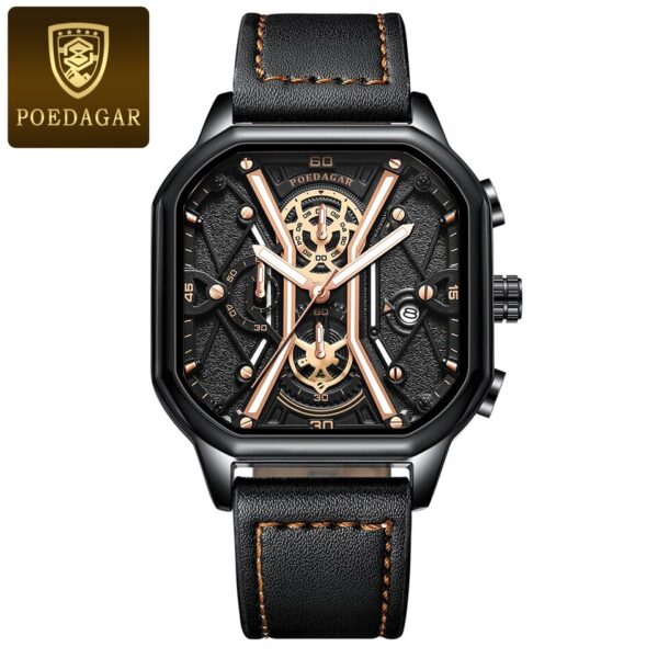 Relógios de pulso masculino, POEDAGAR,  Moda Masculina, Cronógrafo De Luxo Luminous Impermeável Data Homem Relógio Quadrado Dial Couro Quartz Relógios. - Image 10