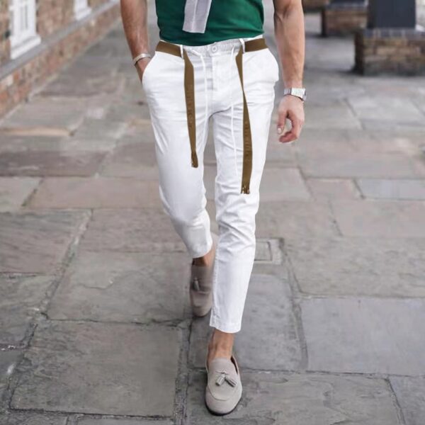 Calças masculina, lápis slim fit, calça monocromática, cordão casual, design de cordões, clássico, streetwear, moda, outono, 2023 - Image 5