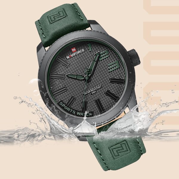 Relógio de pulso militar Naviforce, esportes anti-choque pulseira de couro à prova d água, moda relógio verde, de quartzo, de pulso. - Image 4