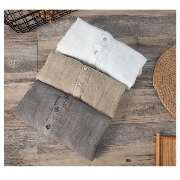 Camisas masculina de manga curta de linho puro, monocromática fina, roupas vintage finas, tamanho grande, BL888, verão, novo, 2023 - Image 4