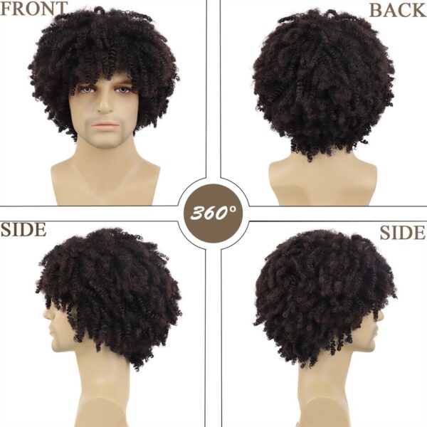 Perucas cabelo curto encaracolado sintética GNIMEGIL, cortes de cabelo natural masculino, peruca afro, fantasia, marrom - Image 4