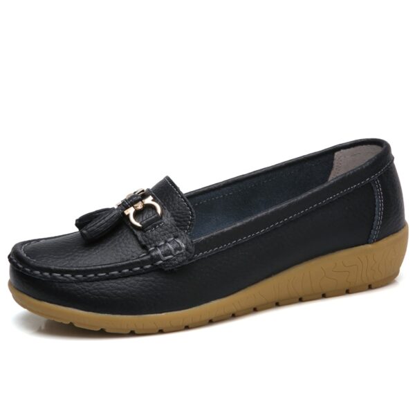 Sapatos feminino de couro oco único macio respirável, mocassins casuais para senhoras, sapatos de calçar, tamanho grande, 41, 42 - Image 5