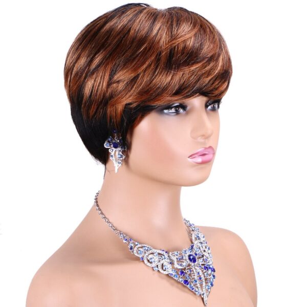 Perucas de cabelo humano Pixie reta curta com franja para mulheres, Bob colorido, sem renda, cabelo remy brasileiro, vermelho de Borgonha - Image 17