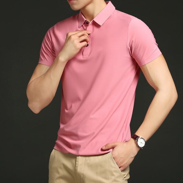 Camisetas masculina polo de manga curta, cor sólida, seda gelada, solta, lapela, verão, novo, 2023 - Image 12