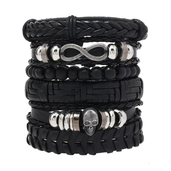 Pulseira couro ajustável, moda viking, mão, pulseiras tecido crânio, jóias ajustável conjunto - Image 39