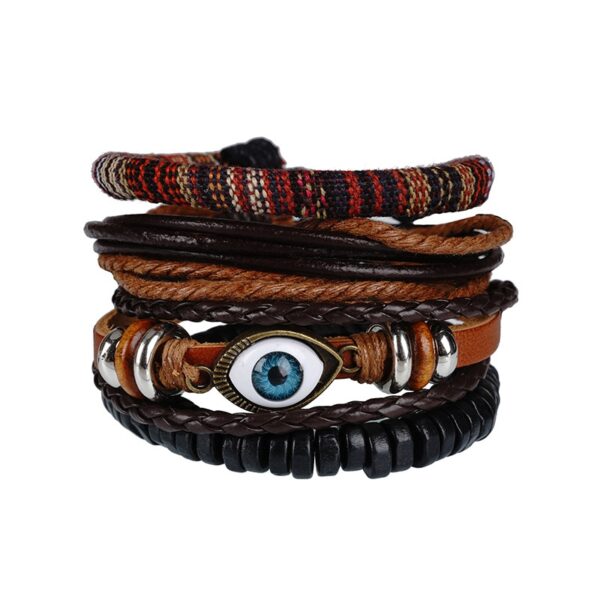 Pulseiras masculina vintage de couro multicamadas, caveira gótica, metal estrela - Image 27