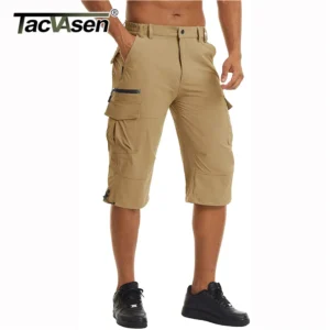 Bermudas masculina cargo, Tacvasen, secagem rápida, 3/4 comprimento, calças capri, multi-bolsos, comprimento do joelho, de verão, praia