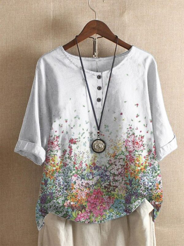 Camisas feminina, estilo étnico feminino o-pescoço, vintage solto camisa oversized meia manga blusas, harajuku pulôver casual - Image 3