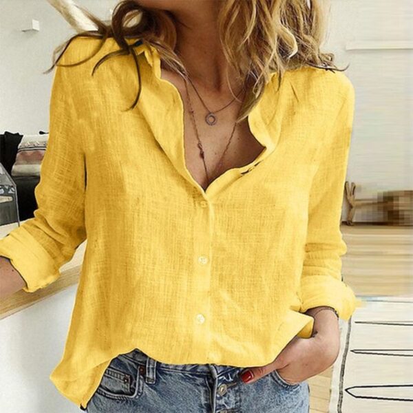 Camisas feminina de manga comprida com lapela, camisa extragrande solta, camisas brancas amarelas de lazer, blusas femininas, outono - Image 22