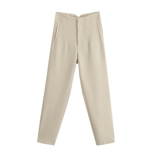 Calças feminina reta, KONDALA-moda chique, roupas de escritório, vintage, cintura alta, com zíper, 2023 - Image 21