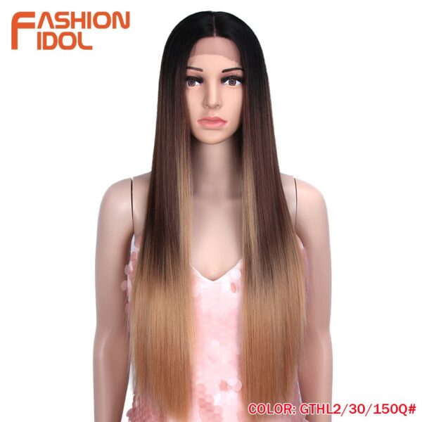 Peruca dianteira, moda ídolo cabelo sintético, do laço 30 Polegada peruca reta arco-íris colorido azul cosplay peruca resistente ao calor - Image 19