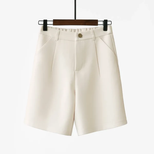 Shorts feminino, Fino, calção bege, cintura alta, solto, pernas largas, reto, uso do escritório, recortado, novo, verão, 2023 - Image 7
