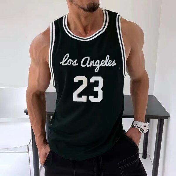 Camisetas masculina regata verão, malha tanque topos fitness workout, corredores sem mangas, treinamento basquete moda n. ° 23 colete esportes - Image 7