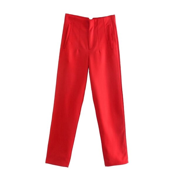 Calças feminina reta, KONDALA-moda chique, roupas de escritório, vintage, cintura alta, com zíper, 2023 - Image 6