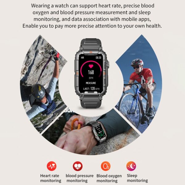 Relógio de pulso, monitor de saúde militar Smartwatch , Android, IOS, de fitness, Chamada Bluetooth, IP68 impermeável, Smartwatch esportivo, 2023 - Image 5