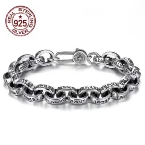 Pulseiras de mantra Unissex, S925, Prata Six-Character, Nova Tendência Retro, Joalheria, 100% Real, 2023
