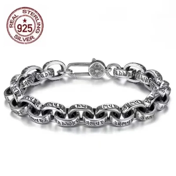 Pulseiras de mantra Unissex, S925, Prata Six-Character, Nova Tendência Retro, Joalheria, 100% Real, 2023