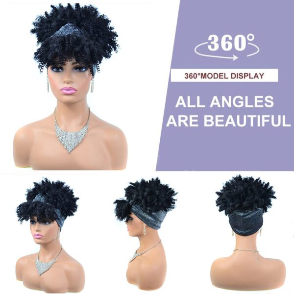 Perucas curta e encaracolada com bandana para mulheres negras, cachecol afro encaracolado, envoltório de turbante sintético, cabelo falso natural, uso diário - Image 32
