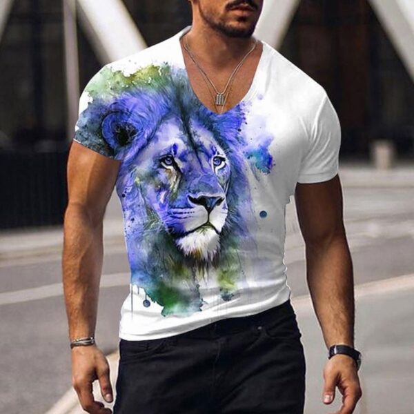 Camisetas masculina manga curta, animal estampada em 3D, tops com gola V, camiseta extragrande, roupas da moda de alta qualidade, verão - Image 4