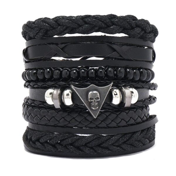 Pulseira couro ajustável, moda viking, mão, pulseiras tecido crânio, jóias ajustável conjunto - Image 44