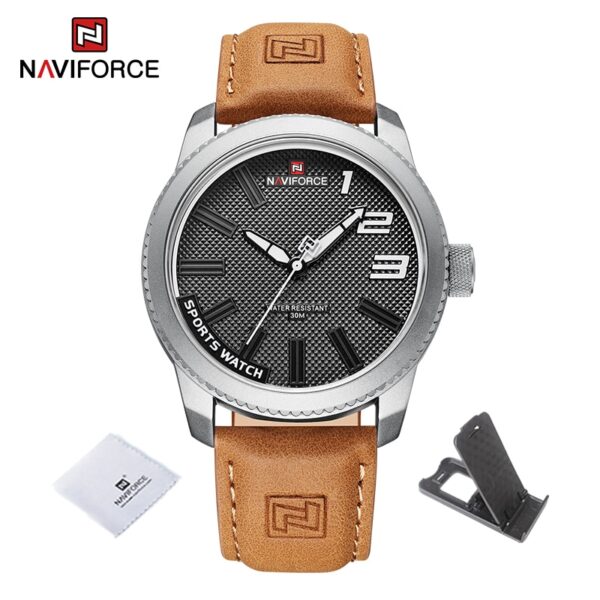 Relógio de pulso militar Naviforce, esportes anti-choque pulseira de couro à prova d água, moda relógio verde, de quartzo, de pulso. - Image 15
