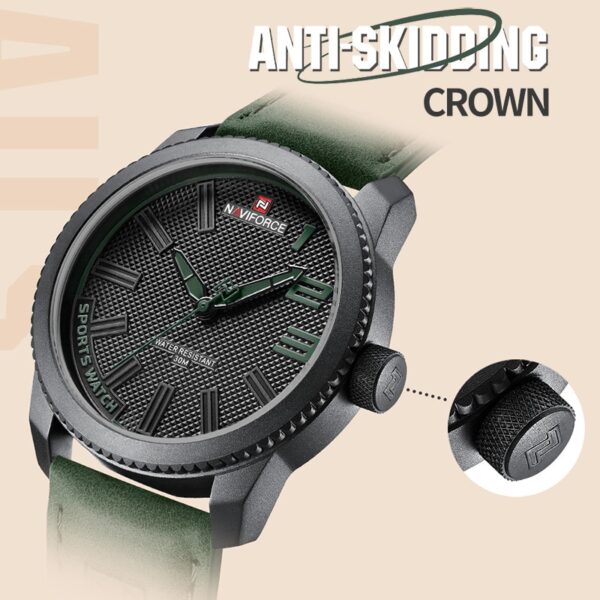 Relógio de pulso militar Naviforce, esportes anti-choque pulseira de couro à prova d água, moda relógio verde, de quartzo, de pulso. - Image 14