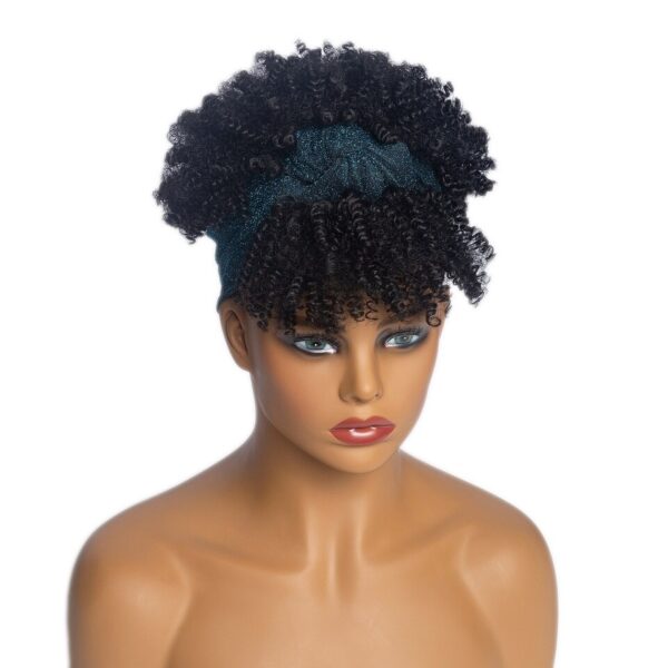 Perucas curta e encaracolada com bandana para mulheres negras, cachecol afro encaracolado, envoltório de turbante sintético, cabelo falso natural, uso diário - Image 16