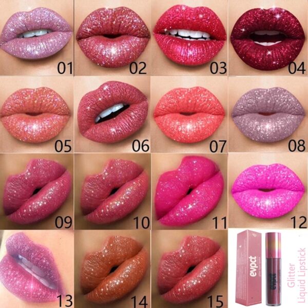 Batom líquido Diamond Pearl, Waterproof Diamond Shimmer Glitter Lip Gloss, 18 Cores Matte Glitter, Color Lip Gloss Sexy Make Up - Image 2