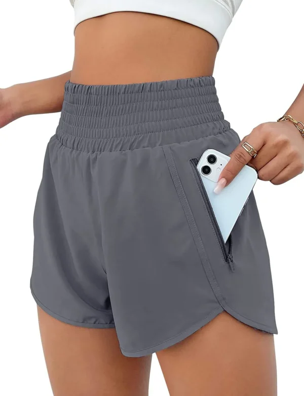 Shorts feminino de cintura alta, bolsos com zíper, treino atlético, shorts de ginástica com forro - Image 11