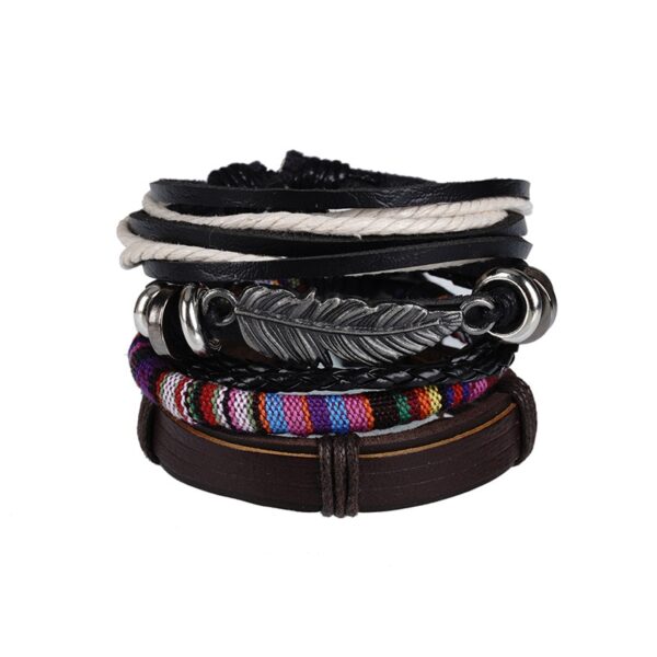 Pulseiras masculina vintage de couro multicamadas, caveira gótica, metal estrela - Image 35