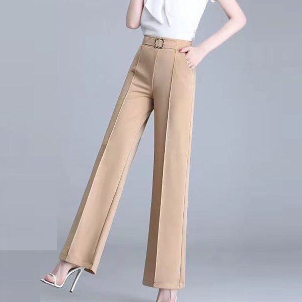 Calças feminina com cinto, de perna larga, calça reta, bolsos de cintura alta, moda elegante, primavera, verão, 4XL, 2023 - Image 5